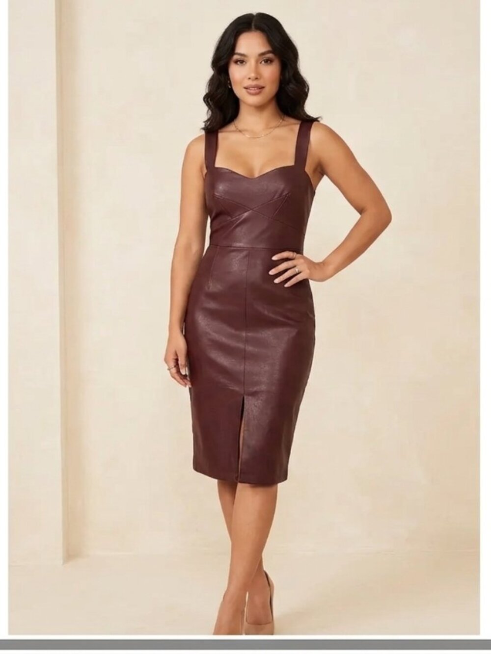 French Connection Crolenda Faux Leather Sleeveless Sheath Dress Burgundy Size 6